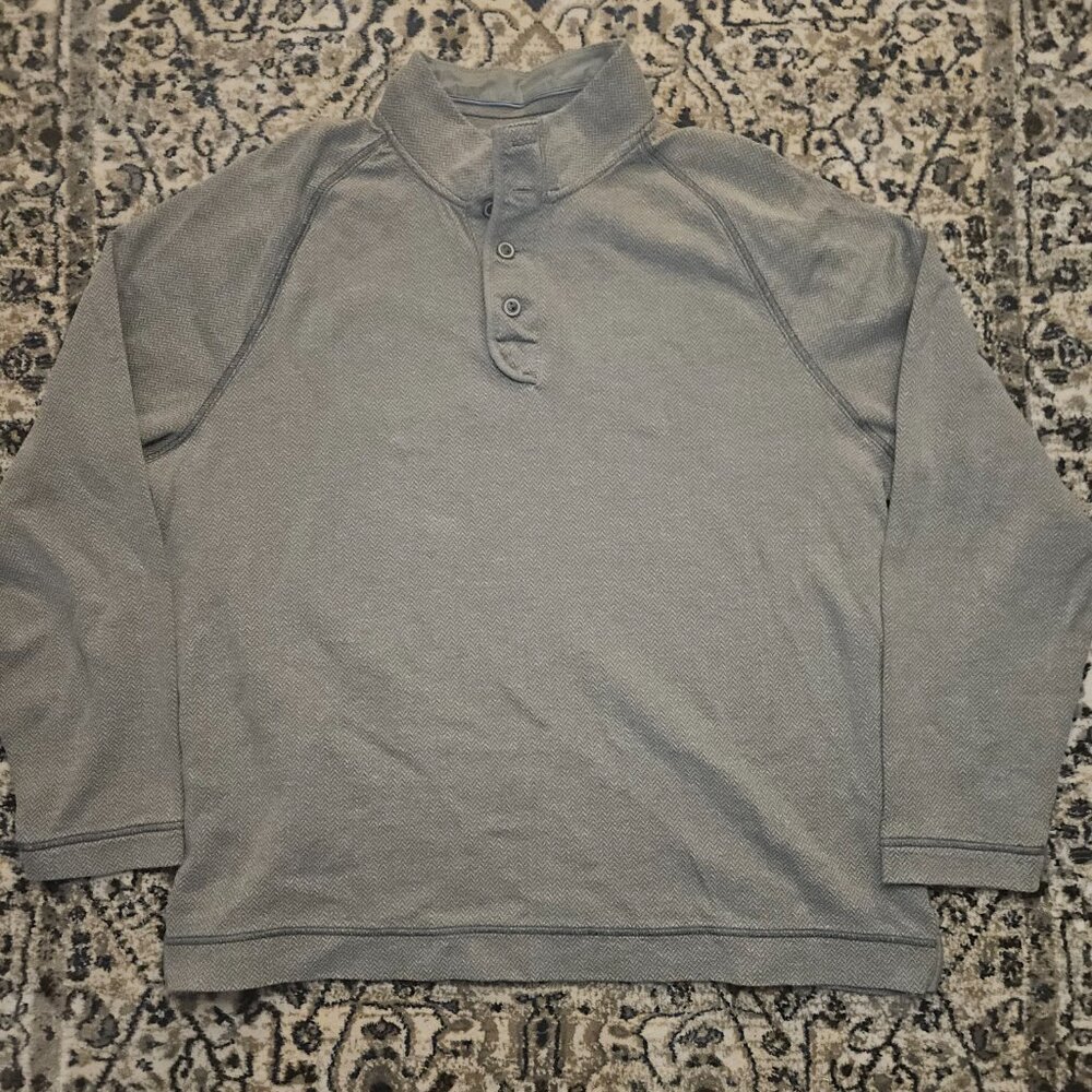 Tommy Bahama 100% Cotton Herringbone Knit Henley Pullover Gray Mens XL Preppy